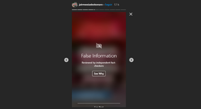 Bolsonaro compartilha postagem de André Fernandes e Instagram classifica mensagem como fake news
