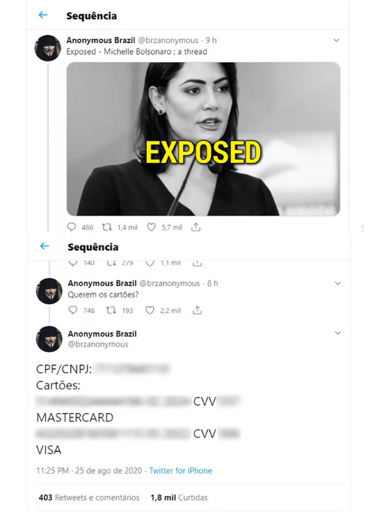 Grupo de hackers vaza em rede social supostos dados de Michelle Bolsonaro