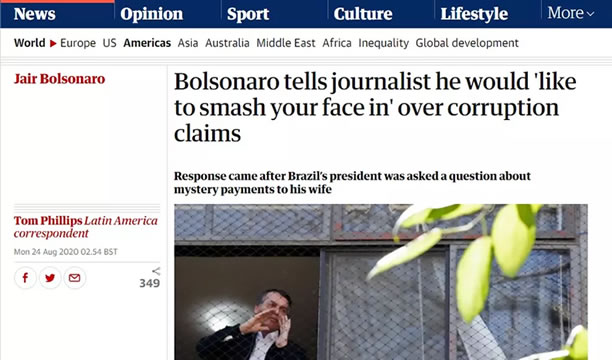 Imprensa internacional repercute a ameaça de agressão feita por Bolsonaro a repórter