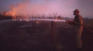 Sozinho, bombeiro militar combate incêndio com caminhão-pipa na cidade