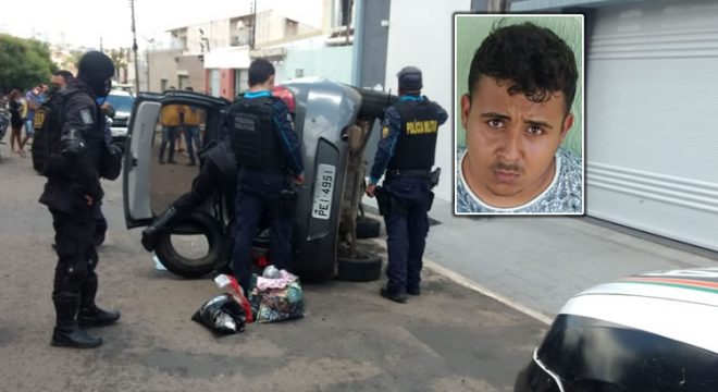 Veja o flagrante do tombo de carro em Juazeiro durante perseguição policial