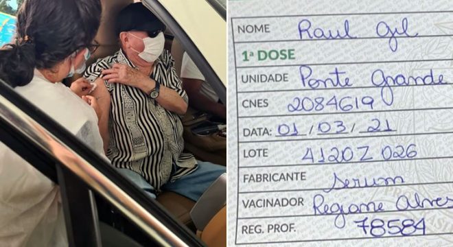 Raul Gil recebe a primeira dose da vacina contra a Covid-19 em São Paulo