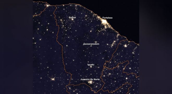 Foto da Nasa mostra iluminação noturna do Ceará vista do espaço