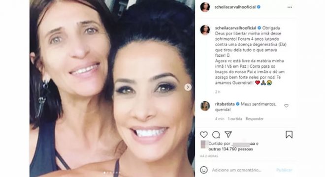 Irmã de Scheila Carvalho morre após doença degenerativa