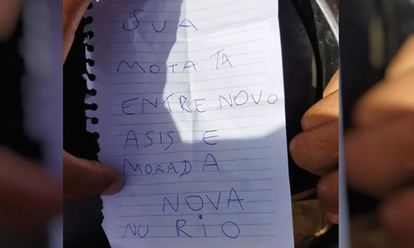 Ladrão 'arrependido' deixa bilhete indicando ao dono onde achar moto que havia roubado no Ceará