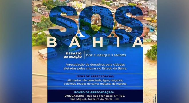 Juazeiro tem ponto de coleta de donativos para as vítimas das chuvas na Bahia