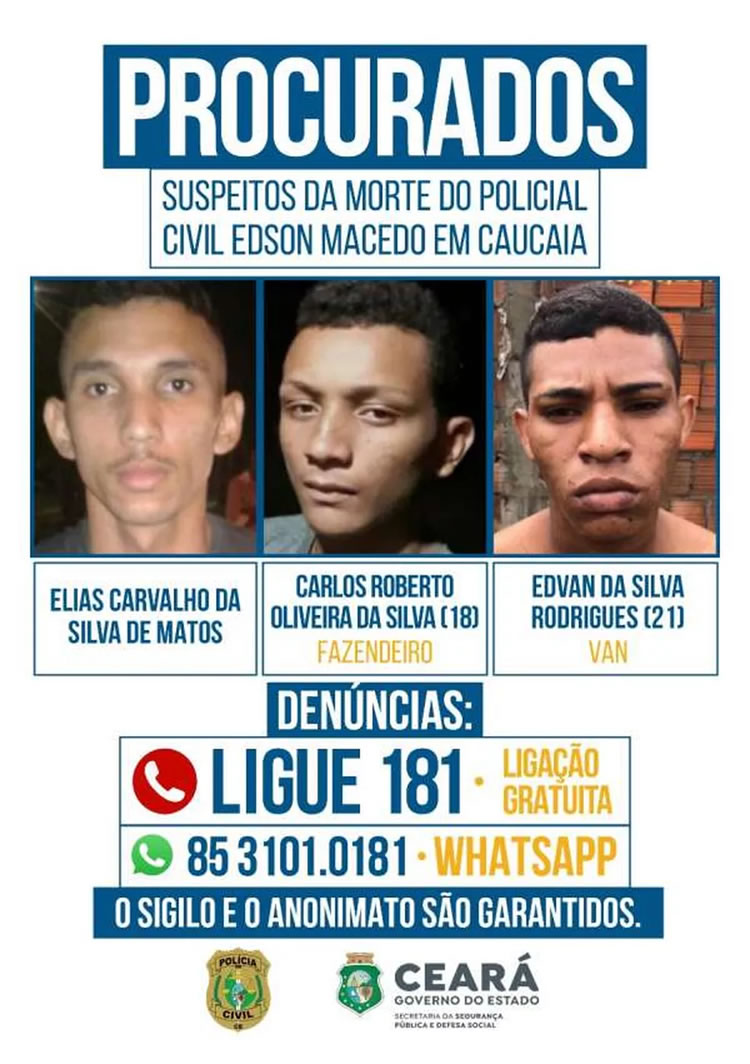 Polícia Civil divulga lista de procurados por assassinato de escrivão em Caucaia