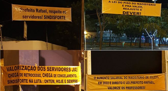 Em Penaforte, aliados do prefeito tentam calar professores retirando faixas na madrugada
