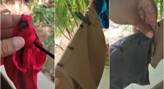 Raio queima cuecas estendidas em fio usado como varal durante temporal no Ceará