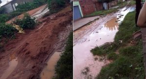 Lama invade ruas e casas após forte chuva no bairro Cirolândia, em Barbalha