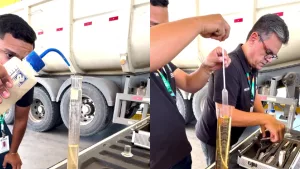 Técnicos do Procon Ceará durante fiscalização em treze postos de combustíveis na refião do Cariri.