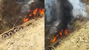 Caminhão pega fogo na BR-116, na cidade do Barro