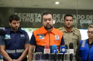 Governador do Rio de Janeiro, Cláudio Castro, em coletiva de imprensa,