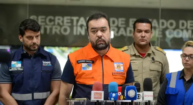 Governador do Rio de Janeiro, Cláudio Castro, em coletiva de imprensa,
