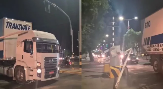 Motorista danifica a cancela do VLT do Cariri.