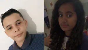 Alunos Roberta Alves Rodrigues e Wilker Gabriel de Carvalho Fernandes, do 8º ano da Escola Maria Virgem