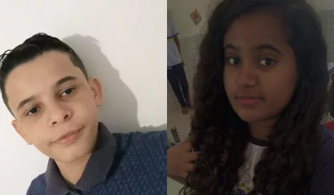 Alunos Roberta Alves Rodrigues e Wilker Gabriel de Carvalho Fernandes, do 8º ano da Escola Maria Virgem