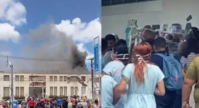 Um incêndio atingiu o Hospital César Cals na manhã desta quinta-feira (13), em Fortaleza.