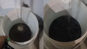 Moradores denunciam chegada de água escura, no bairro Pedrinhas, em Juazeiro do Norte, após a suspensão do abastecimento na última segunda-feira (17).