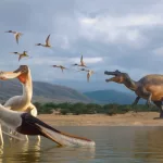 Reconstrução artística do Barikibu waridza gen et sp. nov. no ambiente da Formação Romualdo do Cretáceo Inferior.