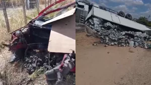 Um acidente entre um carro de passeio e um caminhão foi registrado nesta segunda-feira (15), no distrito de Dom Quintino, no Crato.