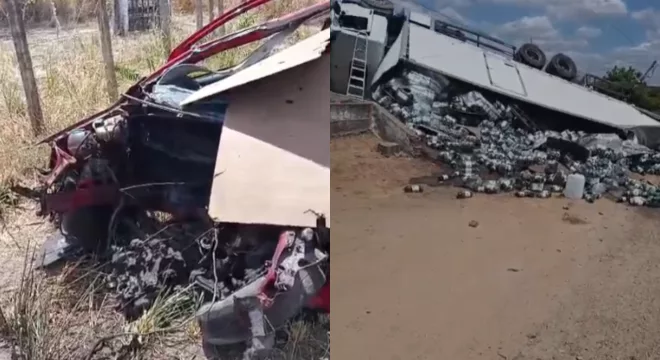 Um acidente entre um carro de passeio e um caminhão foi registrado nesta segunda-feira (15), no distrito de Dom Quintino, no Crato.