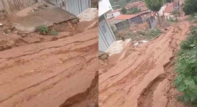 Buracos nas ruas do bairro Sertãozinho, no Crato