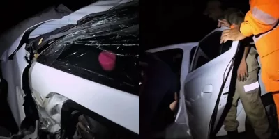 Carro colide com poste de alta tensão em Juazeiro do Norte.