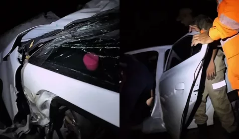 Carro colide com poste de alta tensão em Juazeiro do Norte.