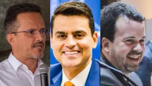 Yury do Paredão, ao centro, e os prefeitos André Barreto e Guilherme Saraiva | Fotos: Reprodução