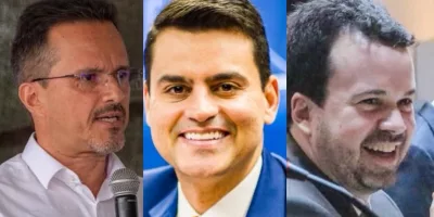 Yury do Paredão, ao centro, e os prefeitos André Barreto e Guilherme Saraiva | Fotos: Reprodução