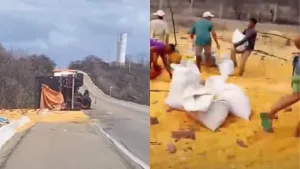 Carga de milho é saqueada em Sobral.