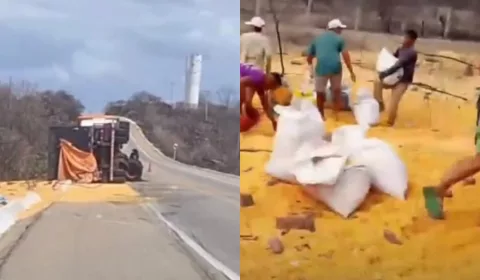 Carga de milho é saqueada em Sobral.