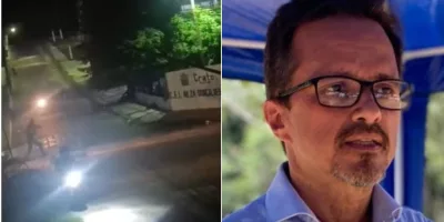 troca de tiros entre policiais e bandidos no crato, em 15 de janeiro de 2026. ao lado a foto de andré barreto, prefeito da cidade.