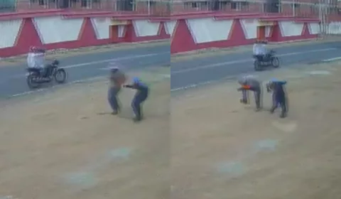 Imagens mostram as vítimas caminhando a pé quando são surpreendidas por dois suspeitos em uma motocicleta em Sobral.