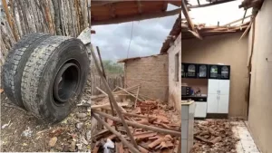 O telhado da cozinha e da sala de jantar ficou com telhas quebradas em Madalena.