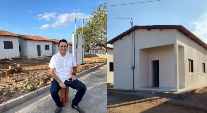Prefeito de Missão Velha, Dr. Lorim em frente as construções do Programa Minha Casa Minha Vida.