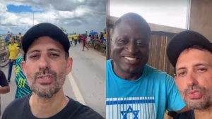 Boaz compartilhou momentos da caminhada, como uma parada para almoço em Valparaíso (GO)