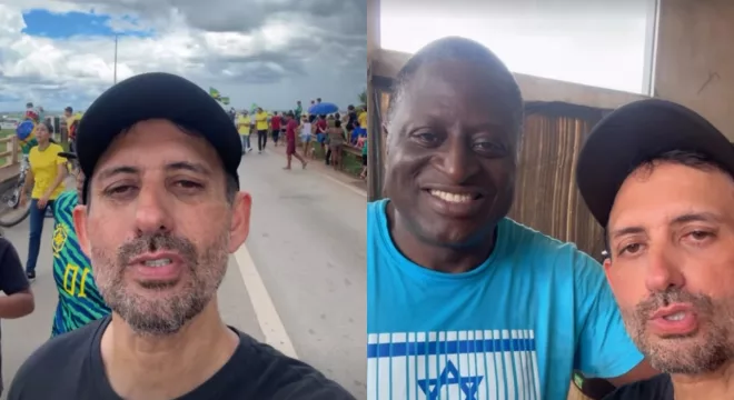 Boaz compartilhou momentos da caminhada, como uma parada para almoço em Valparaíso (GO)