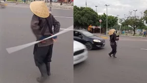 Ninja atravessa a rotatória enquanto veículos trafegam pela rotatória Crajubar | Foto: Reprodução/ Instagram