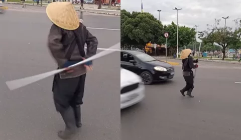 Ninja atravessa a rotatória enquanto veículos trafegam pela rotatória Crajubar | Foto: Reprodução/ Instagram
