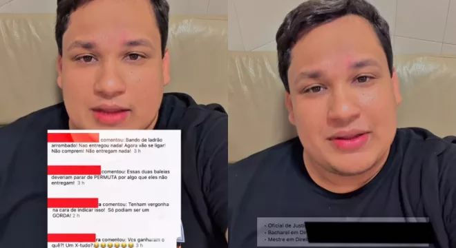 os comentários partiram do perfil de um homem que se apresenta como como advogado e oficial de justiça