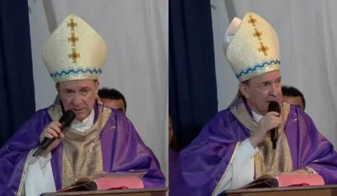 Dom Valdemir Ferreira, bispo da Diocese de Penedo, em missa em Alagoas.