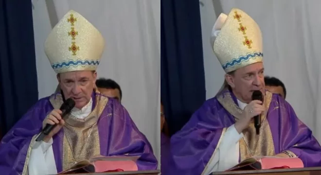 Dom Valdemir Ferreira, bispo da Diocese de Penedo, em missa em Alagoas.