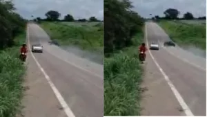 Carro capota após derrapar por causa de brita derramada na CE-292 em Potengi (CE)