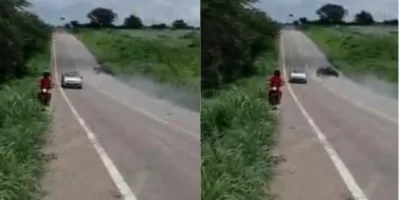 Carro capota após derrapar por causa de brita derramada na CE-292 em Potengi (CE)