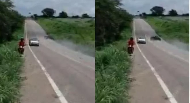 Carro capota após derrapar por causa de brita derramada na CE-292 em Potengi (CE)