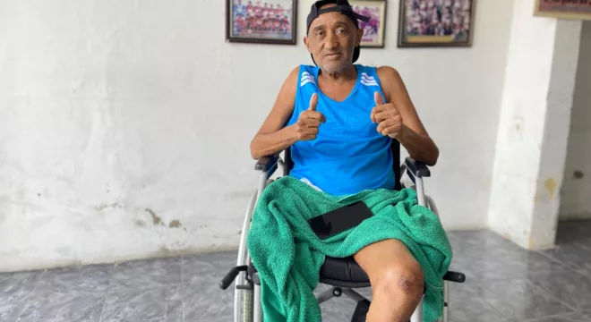 Nego Müller enfrenta dificuldades após ter as duas pernas amputadas e precisa de apoio para custear o tratamento e adquirir um colchão d’água.