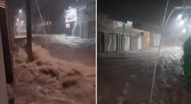 Rua do bairro Antônio Vieira tomada por água.