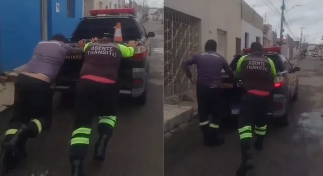 Vídeo de carro do Demutran sendo empurrado por agentes viraliza; Controladoria abre investigação